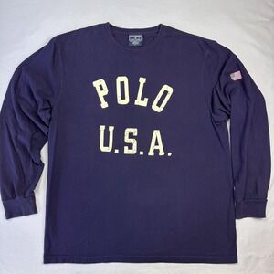 Vintage Polo Sport Ralph Lauren Shirt Mens Large Blue Long Sleeve 90s USA Crew